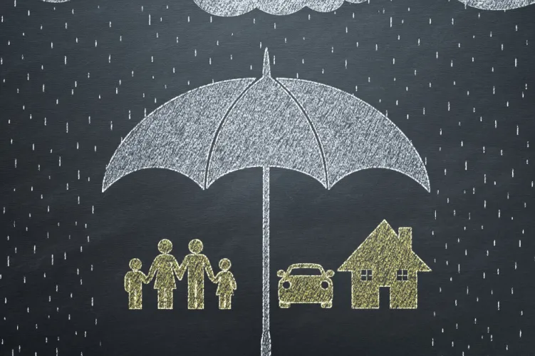 parasol chroniący dom, rodzinę, samochód 