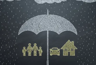 parasol chroniący dom, rodzinę, samochód 